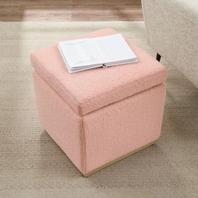 Blush Sherpa Square Storage Ottoman Image 3