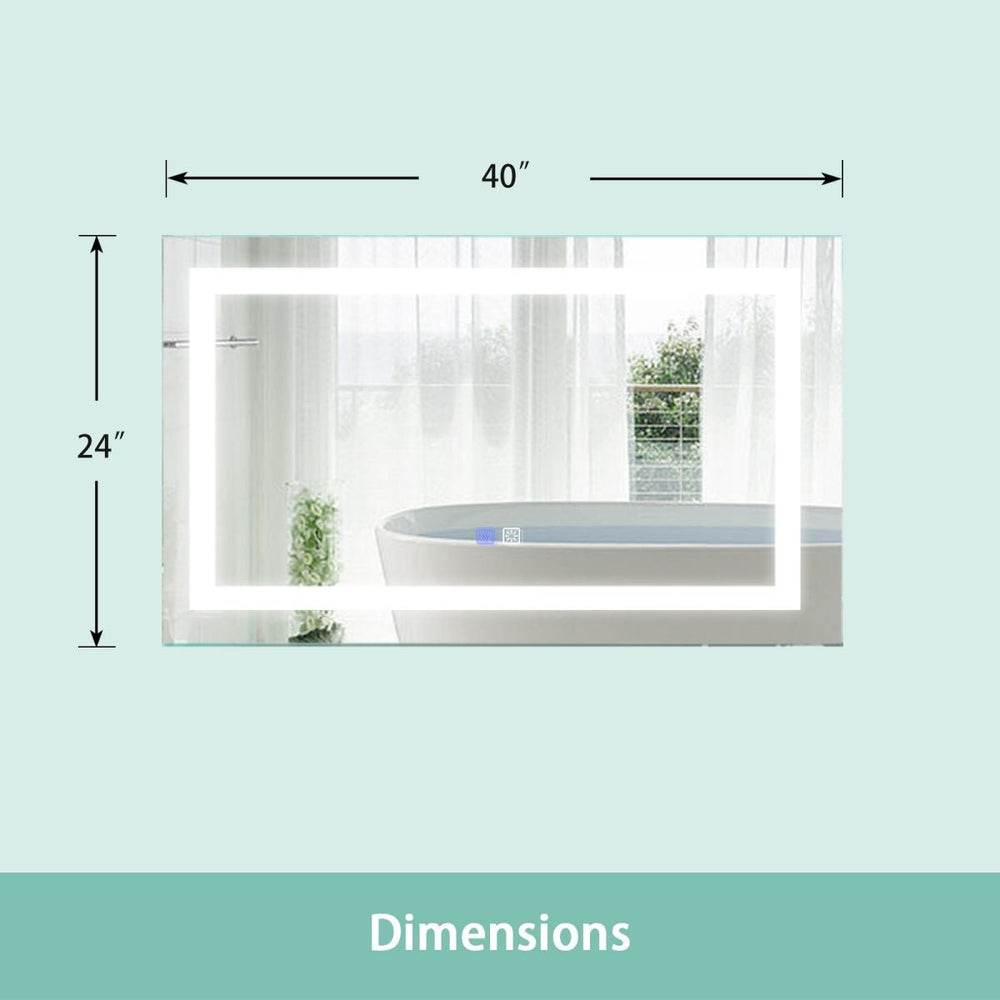 ES-DIY 40" W x 24" H Bathroom Mirror,Clearance,Anti Fog,Dimmable,LED Bathroom Mirror,Exbrite Image 2