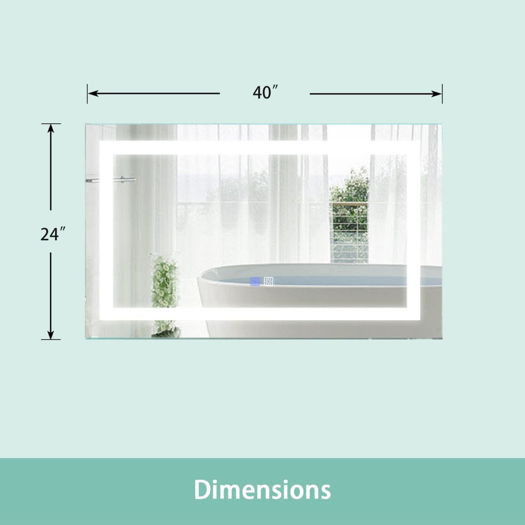 ES-DIY 40" W x 24" H Bathroom Mirror,Clearance,Anti Fog,Dimmable,LED Bathroom Mirror,Exbrite Image 2