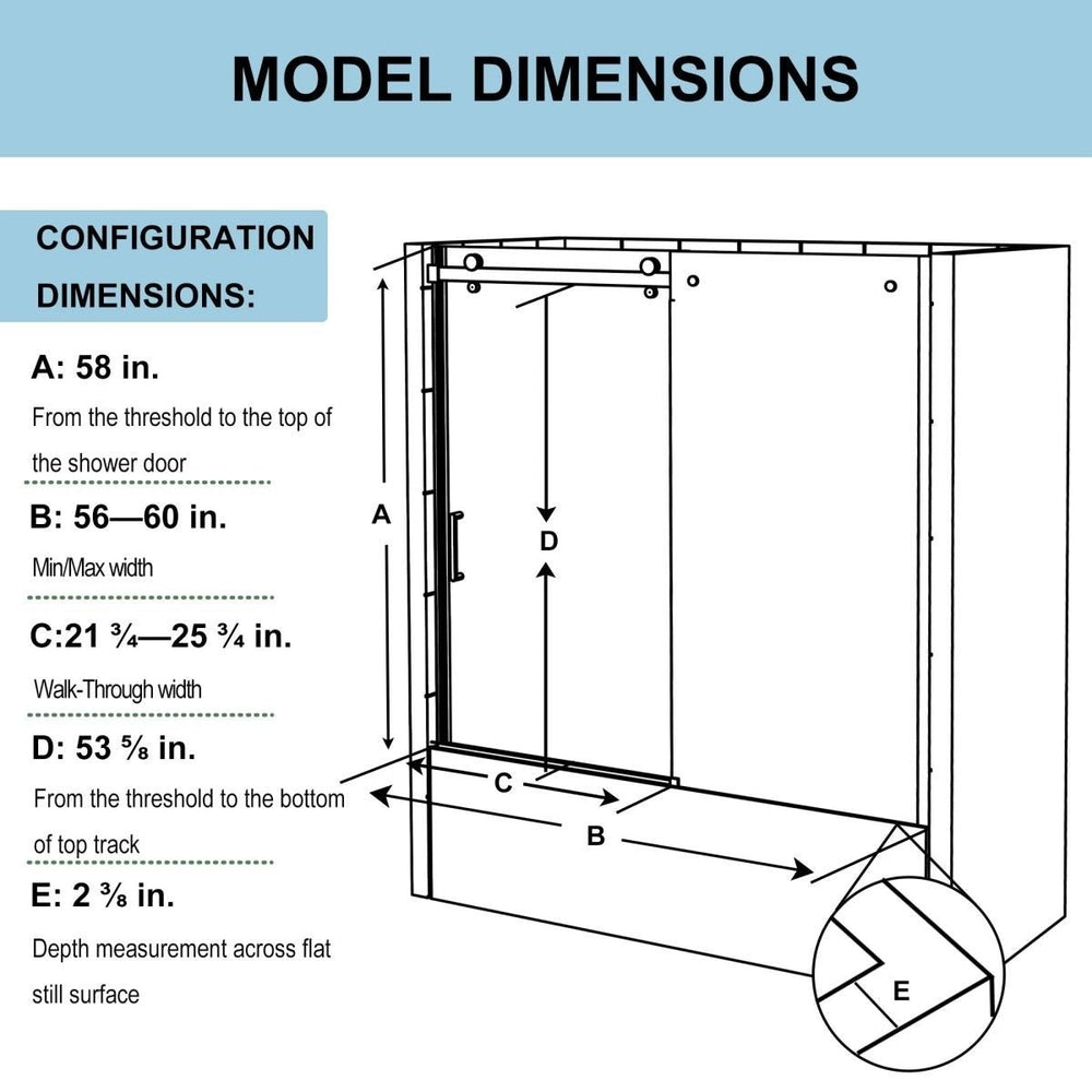 Zephyr 54-60 in Sliding Tub Door Chrome Clear Glass 58 in Height Semi Frameless Image 2