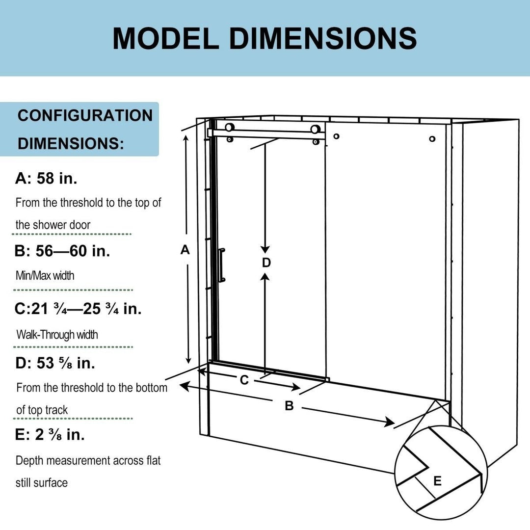 Zephyr 54-60 in Sliding Tub Door Chrome Clear Glass 58 in Height Semi Frameless Image 2