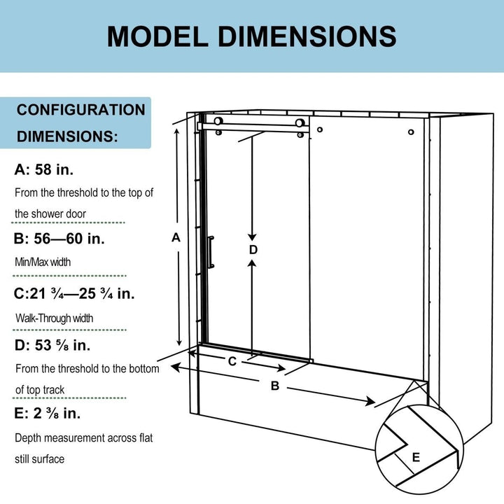 Zephyr 54-60 in Sliding Tub Door Chrome Clear Glass 58 in Height Semi Frameless Image 2