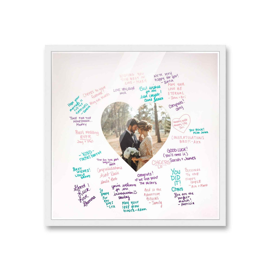 Autograph White Wood Frame with Heart White Mat - Perfect for Event Signatures, Full-Color Pen Set Included - 3 Sizes Image 1