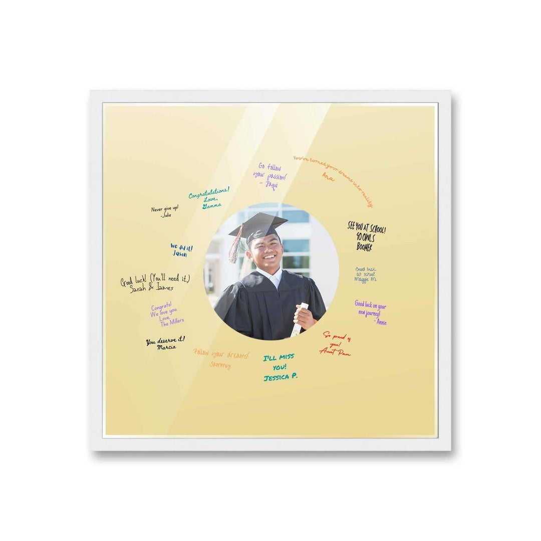 Autograph White Wood Frame with Circle Yellow Mat - Perfect for Event Signatures, Full-Color Pen Set Included - 3 Sizes Image 1