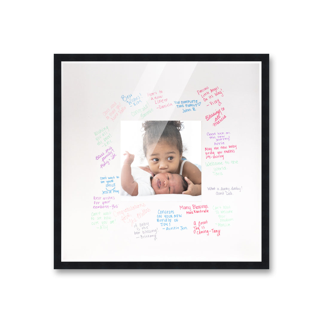 Autograph Black Wood Frame with Squre White Mat - Perfect for Event Signatures, Full-Color Pen Set Included - 3 Sizes Image 1