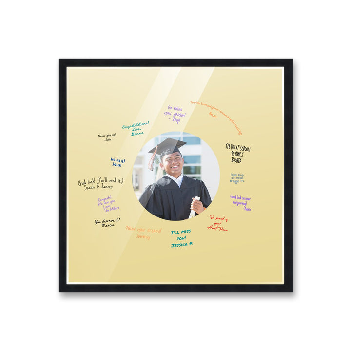 Autograph Black Wood Frame with Circle Yellow Mat - Perfect for Event Signatures, Full-Color Pen Set Included - 3 Sizes Image 1