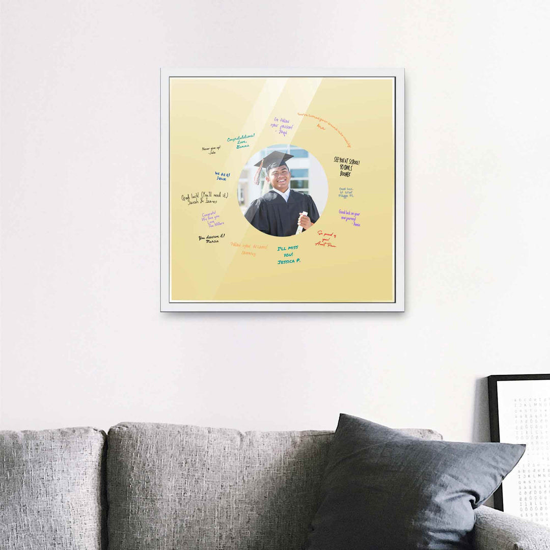 Autograph White Wood Frame with Circle Yellow Mat - Perfect for Event Signatures, Full-Color Pen Set Included - 3 Sizes Image 2