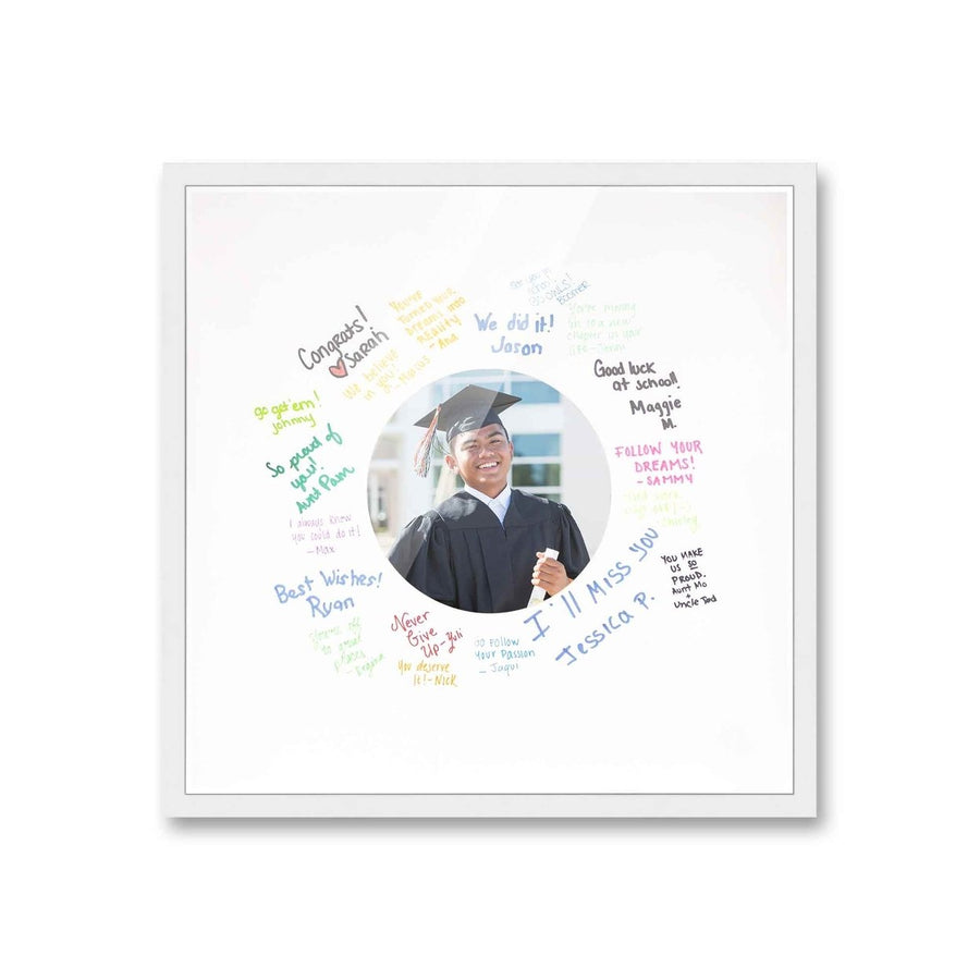 Autograph White Wood Frame with Circle White Mat - Perfect for Event Signatures, Full-Color Pen Set Included - 3 Sizes Image 1