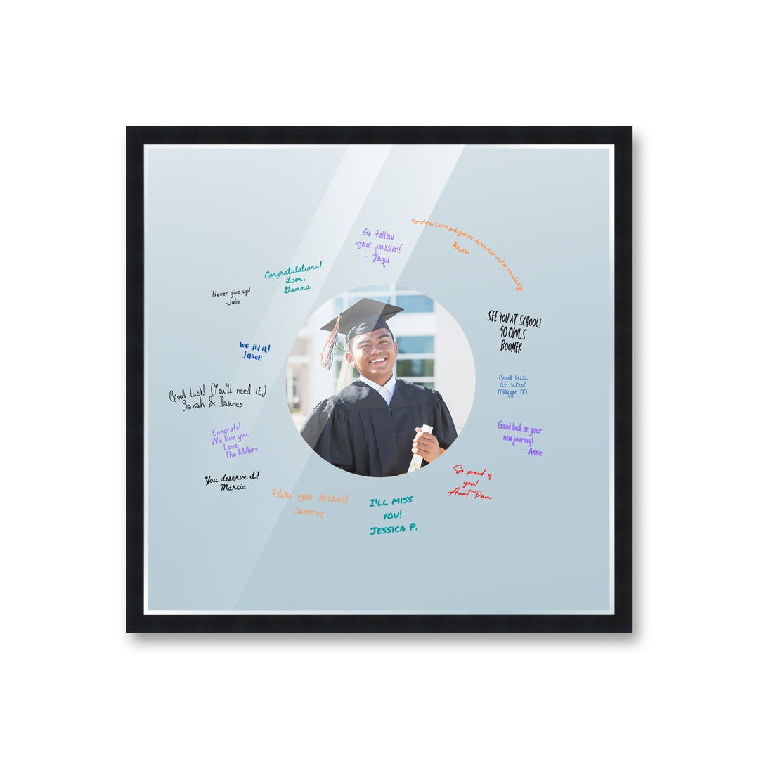 Autograph Black Wood Frame with Circle Blue Mat - Perfect for Event Signatures, Full-Color Pen Set Included - 3 Sizes Image 1