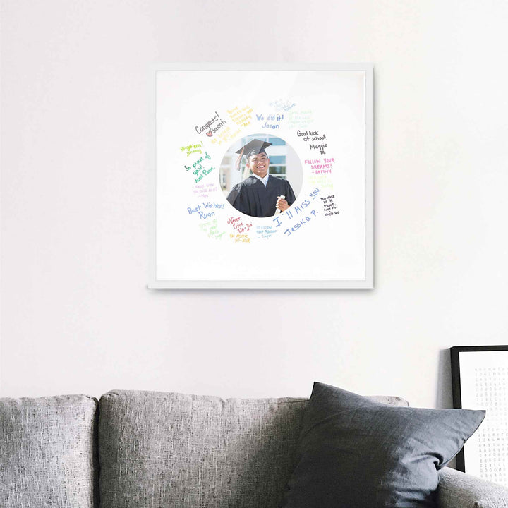 Autograph White Wood Frame with Circle White Mat - Perfect for Event Signatures, Full-Color Pen Set Included - 3 Sizes Image 2