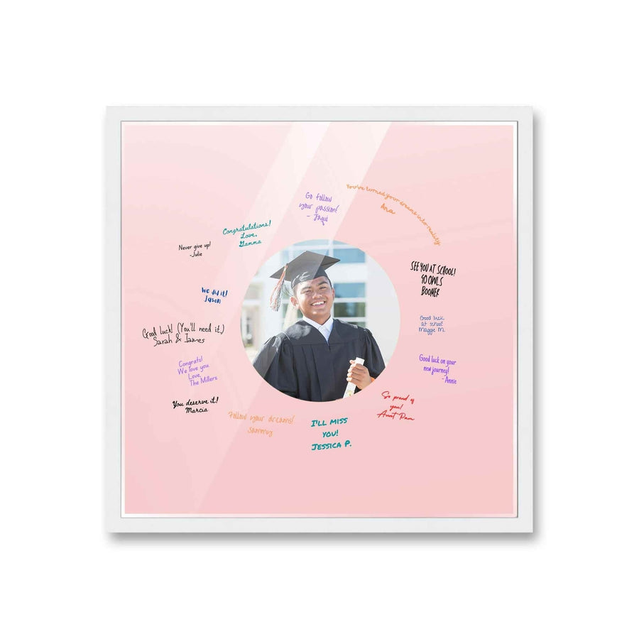 Autograph White Wood Frame with Circle Pink Mat - Perfect for Event Signatures, Full-Color Pen Set Included - 3 Sizes Image 1