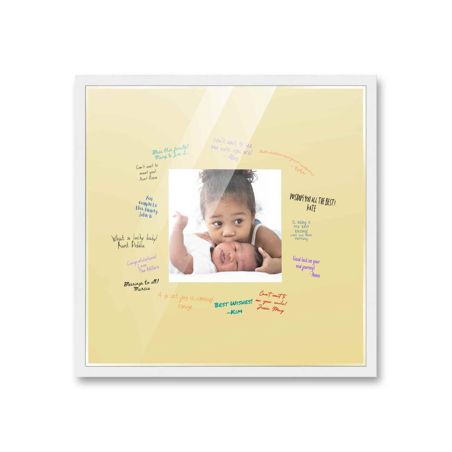 Autograph White Wood Frame with Squre Yellow Mat - Perfect for Event Signatures, Full-Color Pen Set Included - 3 Sizes Image 1