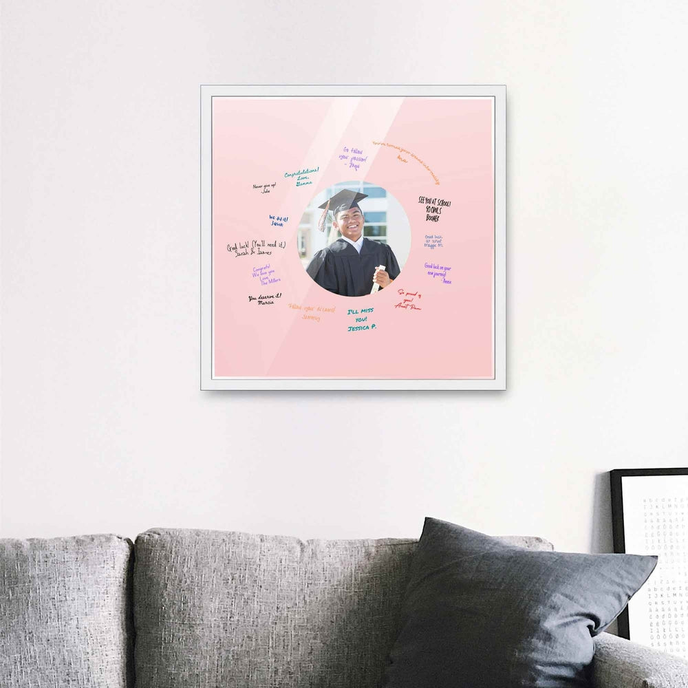 Autograph White Wood Frame with Circle Pink Mat - Perfect for Event Signatures, Full-Color Pen Set Included - 3 Sizes Image 2