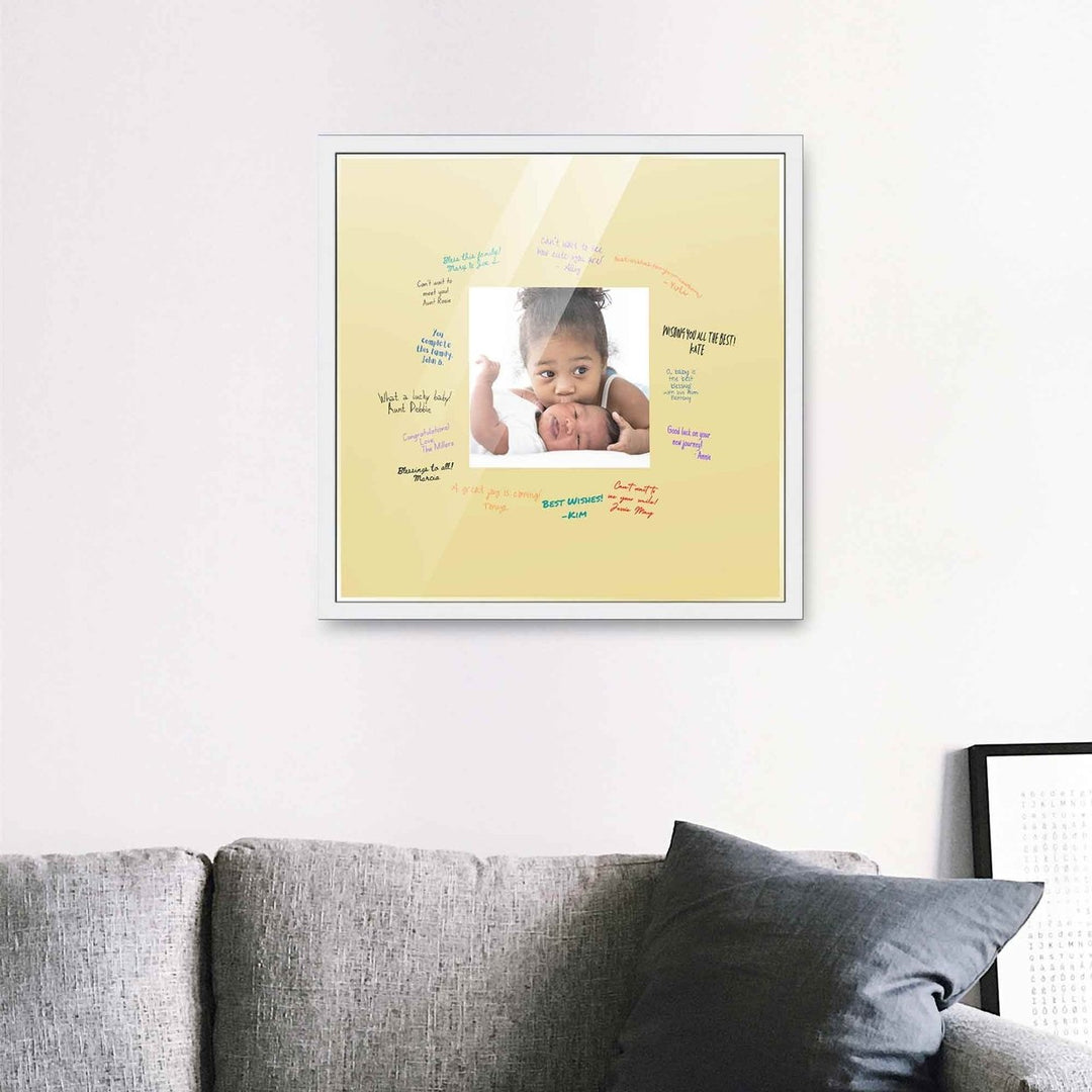 Autograph White Wood Frame with Squre Yellow Mat - Perfect for Event Signatures, Full-Color Pen Set Included - 3 Sizes Image 2