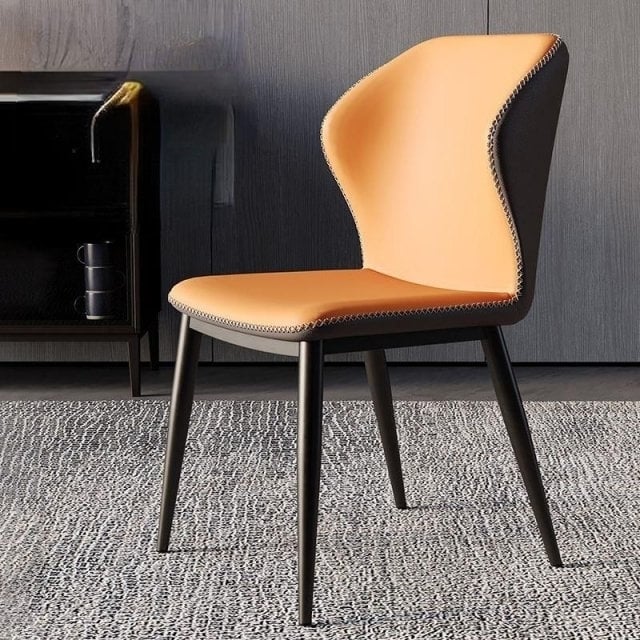 Modern Nordic Leather Dining Chair with Handrails Image 1