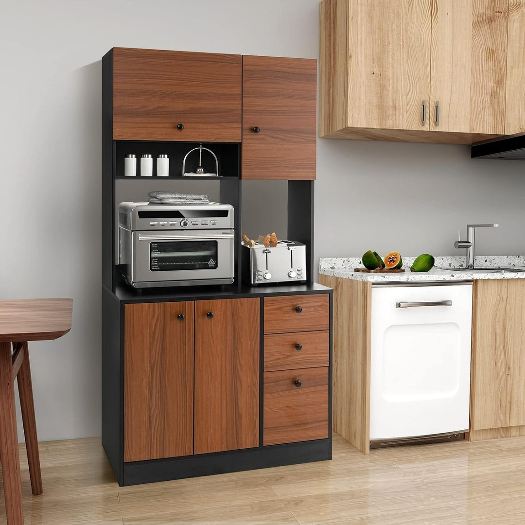 Giantex Kitchen Pantry, Buffet Hutch with 3 Storage Cabinet, 71 Floor Large Cupboard with 3 Deep Drawers, Wide Image 1