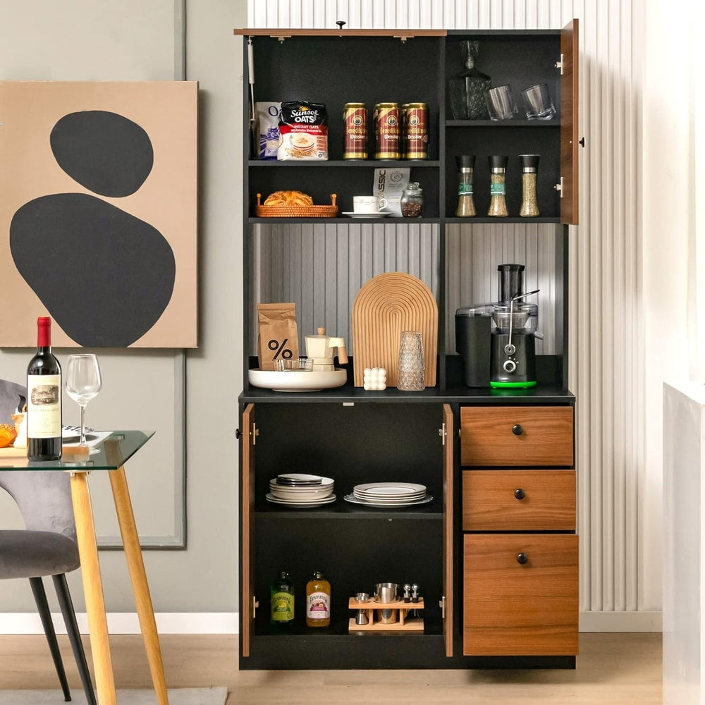 Giantex Kitchen Pantry, Buffet Hutch with 3 Storage Cabinet, 71 Floor Large Cupboard with 3 Deep Drawers, Wide Image 2