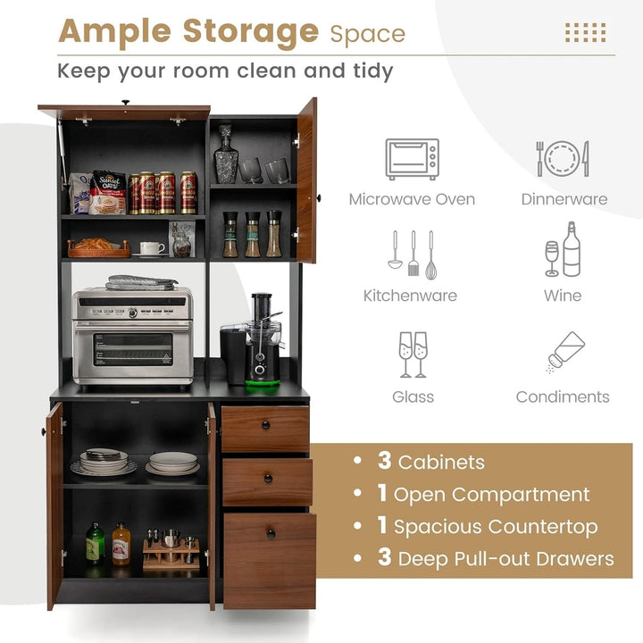 Giantex Kitchen Pantry, Buffet Hutch with 3 Storage Cabinet, 71 Floor Large Cupboard with 3 Deep Drawers, Wide Image 3