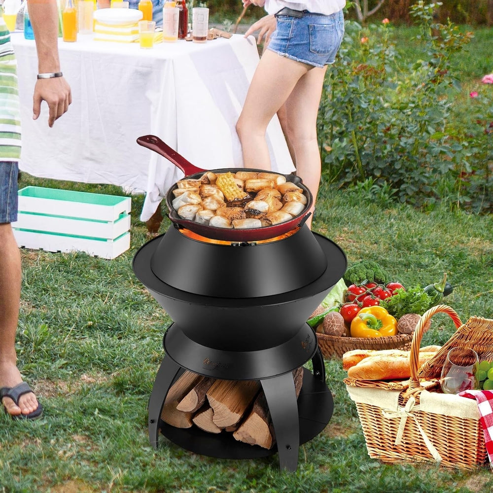 Giantex 3-in-1 Smokeless Fire Pit, 20" Wood Burning Firepit w/Removable Wok Ring and Ash Pan, Heavy-duty Fire Stove Image 2