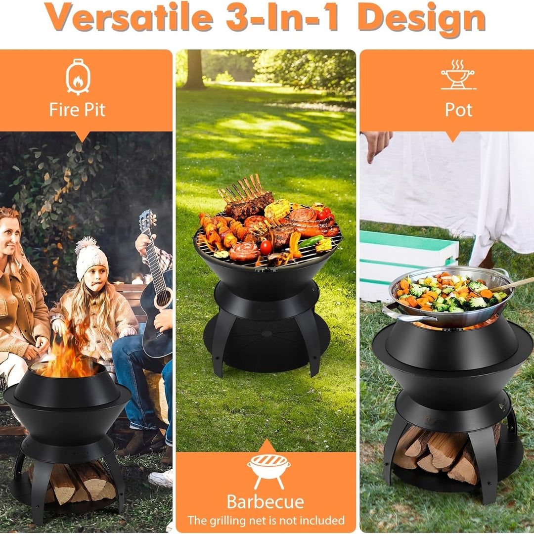 Giantex 3-in-1 Smokeless Fire Pit, 20" Wood Burning Firepit w/Removable Wok Ring and Ash Pan, Heavy-duty Fire Stove Image 3