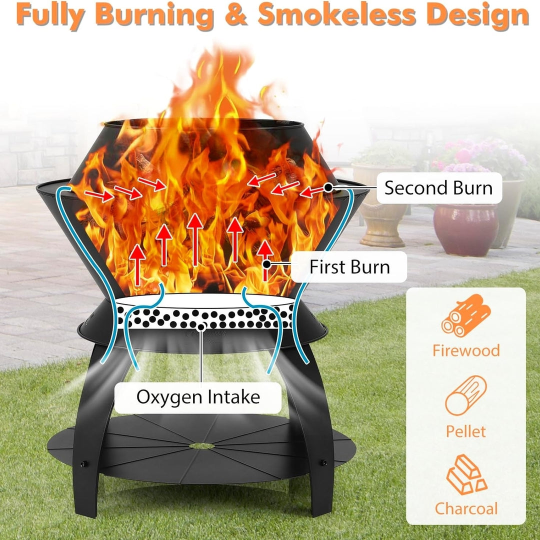 Giantex 3-in-1 Smokeless Fire Pit, 20" Wood Burning Firepit w/Removable Wok Ring and Ash Pan, Heavy-duty Fire Stove Image 4