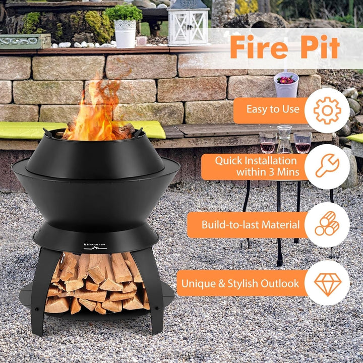 Giantex 3-in-1 Smokeless Fire Pit, 20" Wood Burning Firepit w/Removable Wok Ring and Ash Pan, Heavy-duty Fire Stove Image 7