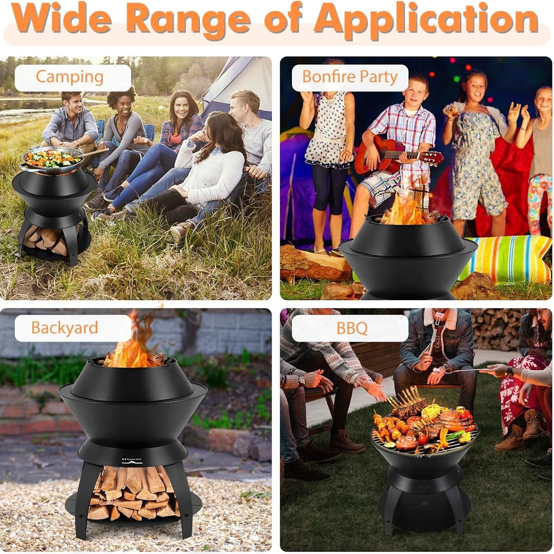 Giantex 3-in-1 Smokeless Fire Pit, 20" Wood Burning Firepit w/Removable Wok Ring and Ash Pan, Heavy-duty Fire Stove Image 8