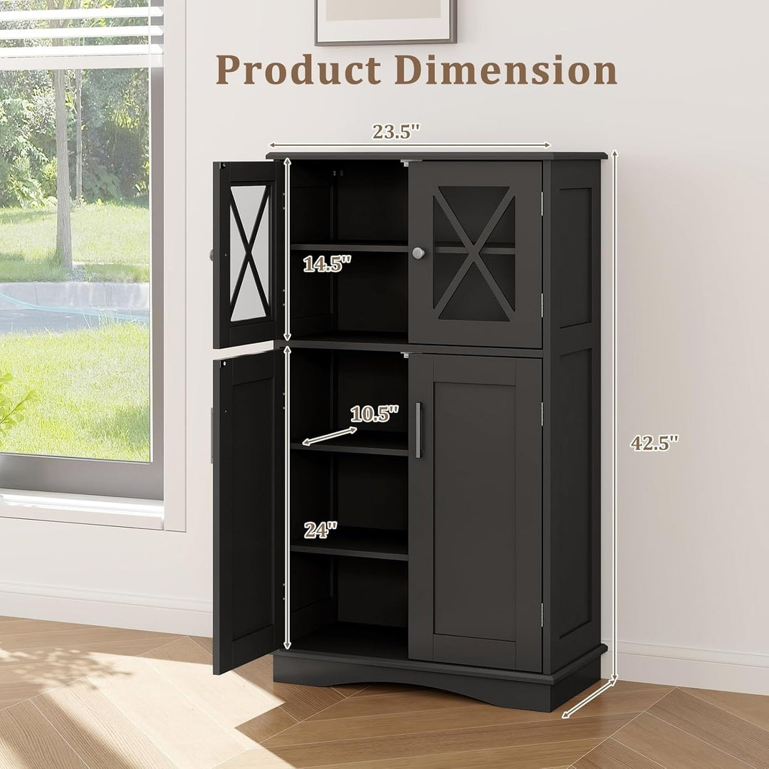 Giantex Bathroom Floor Storage Cabinet - Linen Floor Cabinet with Doors and Adjustable Shelves, Freestanding Side Image 2