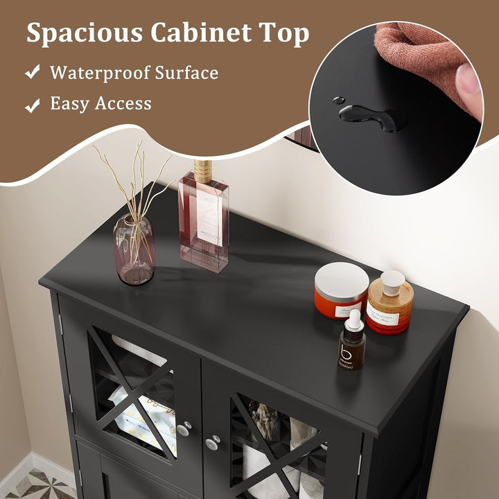 Giantex Bathroom Floor Storage Cabinet - Linen Floor Cabinet with Doors and Adjustable Shelves, Freestanding Side Image 3