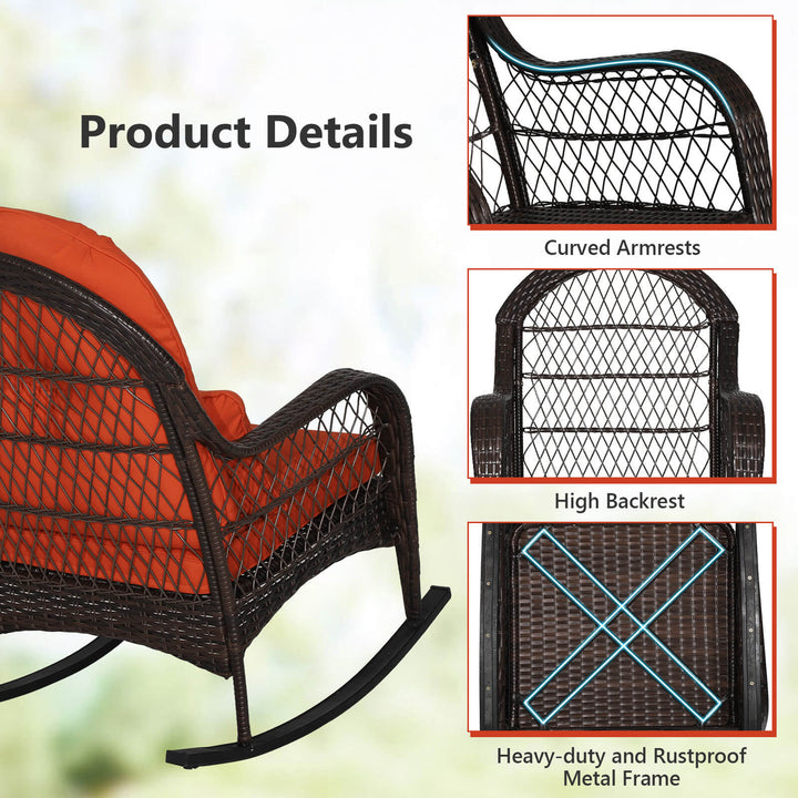 2PCS Outdoor Patio Rattan Wicker Rocking Chair Rocker Cushion Pillow Garden Deck Image 4