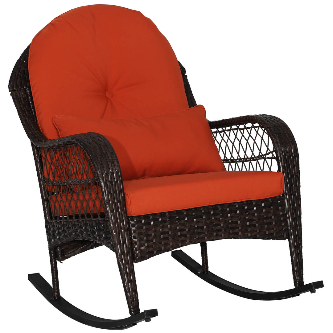 Outdoor Patio Rattan Wicker Rocking Chair Rocker Cushion Pillow Garden Deck Image 1