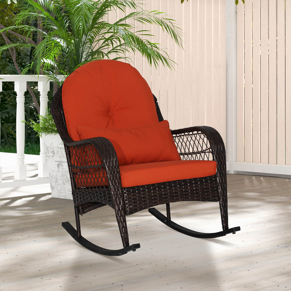 Outdoor Patio Rattan Wicker Rocking Chair Rocker Cushion Pillow Garden Deck Image 2