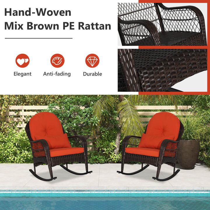 2PCS Outdoor Patio Rattan Wicker Rocking Chair Rocker Cushion Pillow Garden Deck Image 5