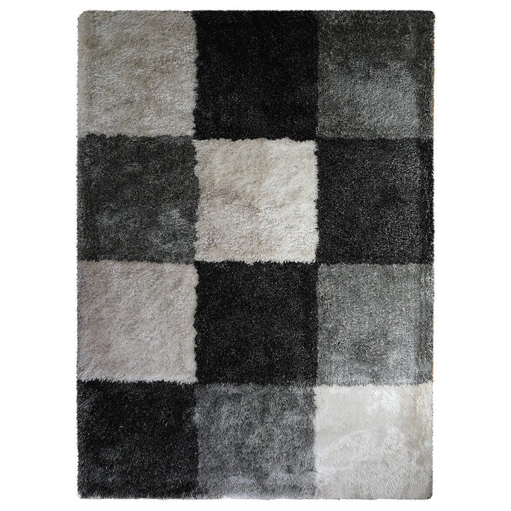 Rugsotic Hand Tufted Shag Area Rug 6x9 Geometric Black Silver Polyester K00018 Image 2