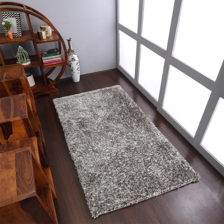 Rugsotic Hand Tufted Shag Area Rug Solid Gray White 5x7 Polyester K00111 Image 1