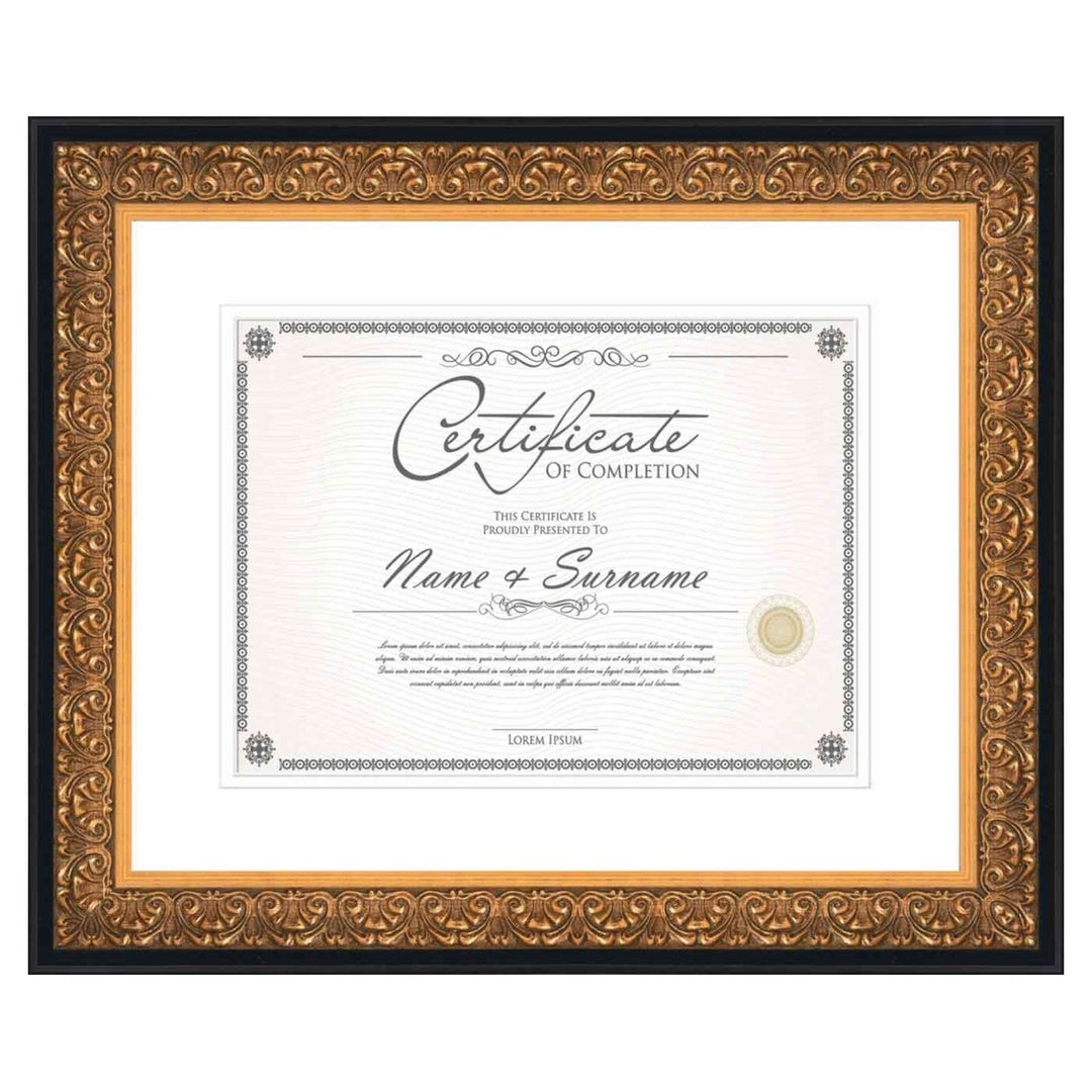 Gold Diploma Frame for Certificate, Acid-Free White Mat, UV Acrylic, Backing, and Hanging Hardware, 8 Sizes Available Image 1