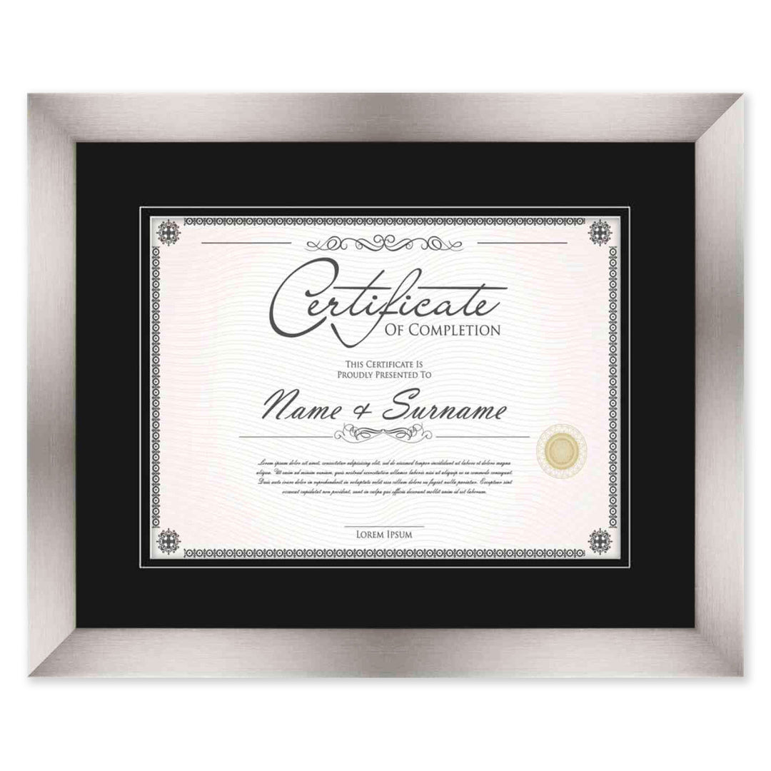 Pewter Diploma Frame for Certificate, Acid-Free Black Mat, UV Acrylic, Backing, and Hanging Hardware, 8 Sizes Available Image 1