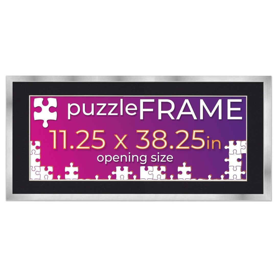 Silver Wood Puzzle Frame Kit with Glue Sheets, Black Mat, Backing, UV Acrylic - Available in 20 Popular Sizes Image 2