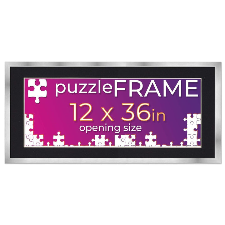 Silver Wood Puzzle Frame Kit with Glue Sheets, Black Mat, Backing, UV Acrylic - Available in 20 Popular Sizes Image 1