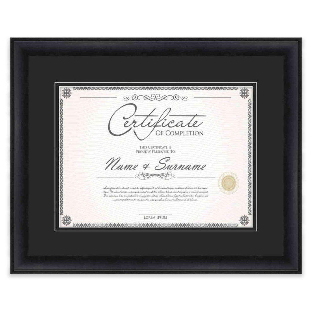 Modern Black Diploma Frame for Certificate, Acid-Free Black Mat, UV Acrylic, Backing, and Hanging Hardware, 8 Sizes Image 1