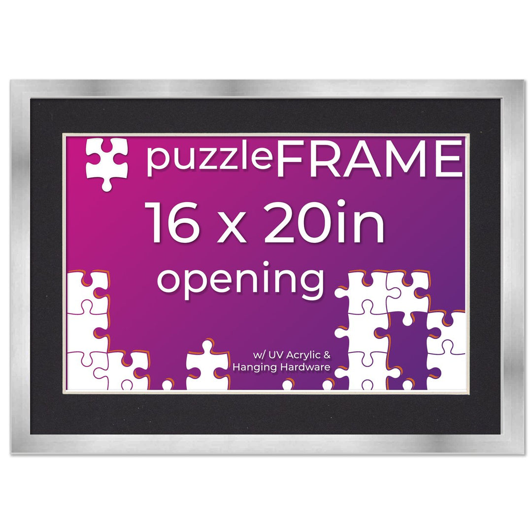 Silver Wood Puzzle Frame Kit with Glue Sheets, Black Mat, Backing, UV Acrylic - Available in 20 Popular Sizes Image 5