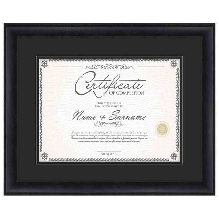 Modern Black Diploma Frame for Certificate, Acid-Free Black Mat, UV Acrylic, Backing, and Hanging Hardware, 8 Sizes Image 1