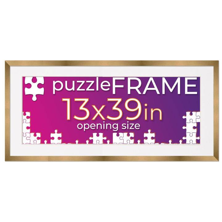 Bronze Wood Puzzle Frame Kit with Glue Sheets, White Mat, Backing, UV Acrylic - Available in 20 Popular Sizes Image 1