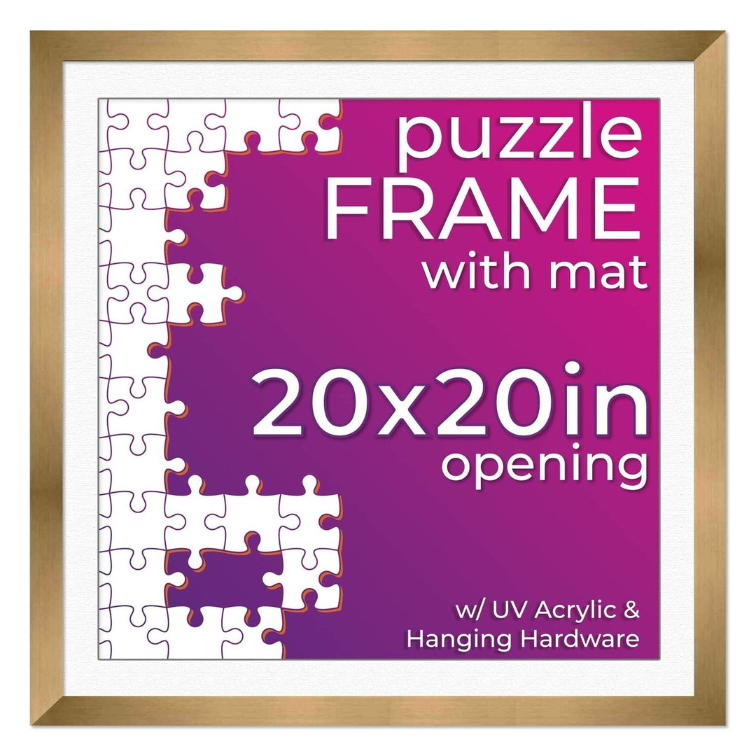 Bronze Wood Puzzle Frame Kit with Glue Sheets, White Mat, Backing, UV Acrylic - Available in 20 Popular Sizes Image 1