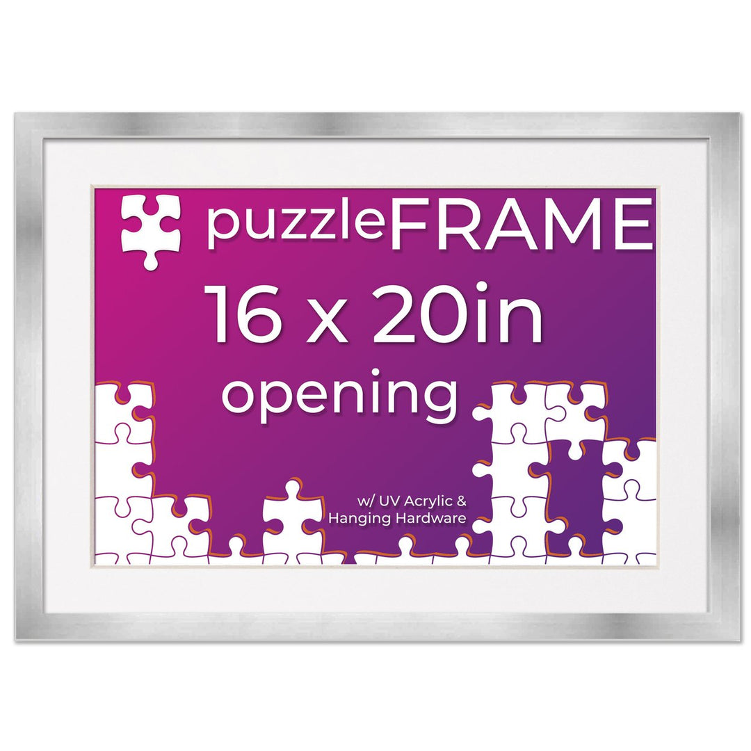 Silver Wood Puzzle Frame Kit with Glue Sheets, White Mat, Backing, UV Acrylic - Available in 20 Popular Sizes Image 5