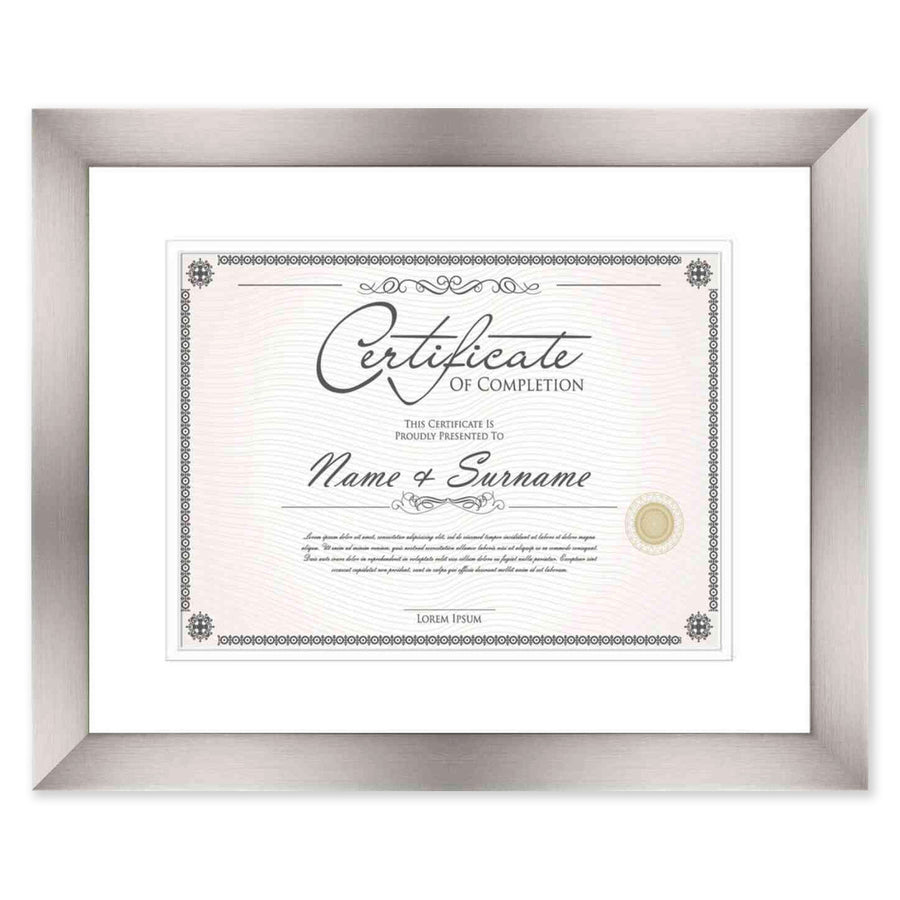 Pewter Diploma Frame for Certificate, Acid-Free White Mat, UV Acrylic, Backing, and Hanging Hardware, 8 Sizes Available Image 1