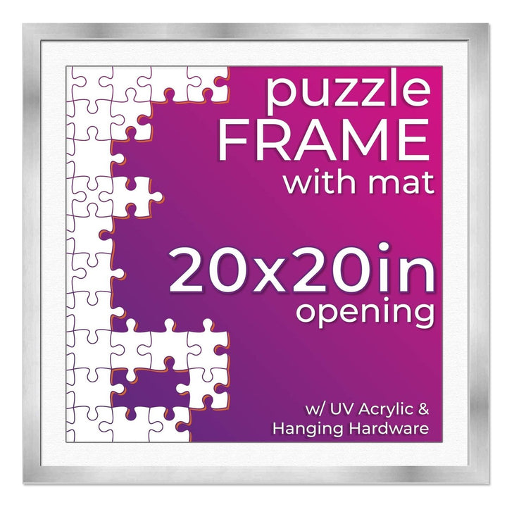 Silver Wood Puzzle Frame Kit with Glue Sheets, White Mat, Backing, UV Acrylic - Available in 20 Popular Sizes Image 11