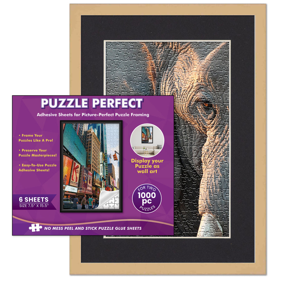 Natural Wood Puzzle Frame Kit with Glue Sheets, Black Mat, Backing, UV Acrylic - Available in 20 Popular Sizes Image 1