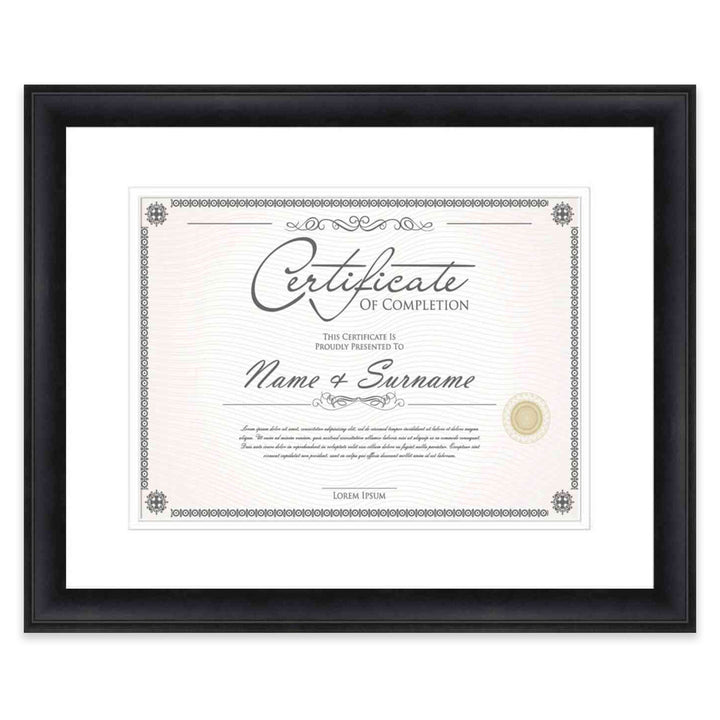 Modern Black Diploma Frame for Certificate, Acid-Free White Mat, UV Acrylic, Backing, and Hanging Hardware, 8 Sizes Image 1