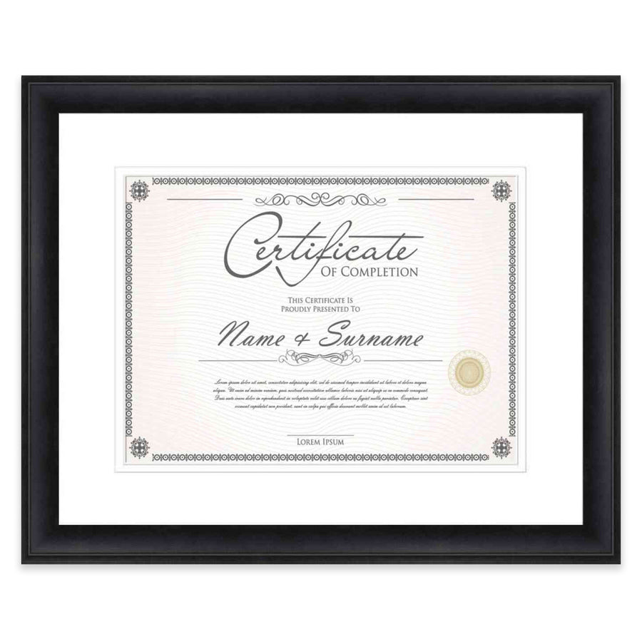 Modern Black Diploma Frame for Certificate, Acid-Free White Mat, UV Acrylic, Backing, and Hanging Hardware, 8 Sizes Image 1